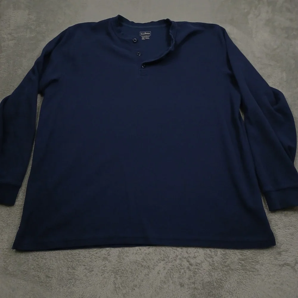 LL Bean Shirt Mens XXLT Blue Henley Pullover Outdoor Casual
